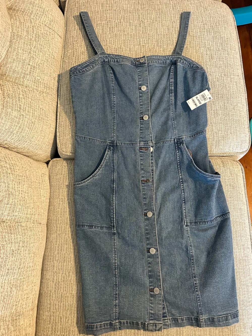 Button-Front Denim Mini Dress in Blue